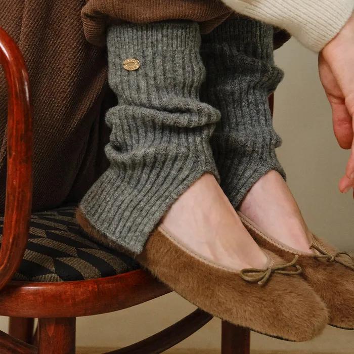 Slit Woolen Knit Leg Warmer - Grey