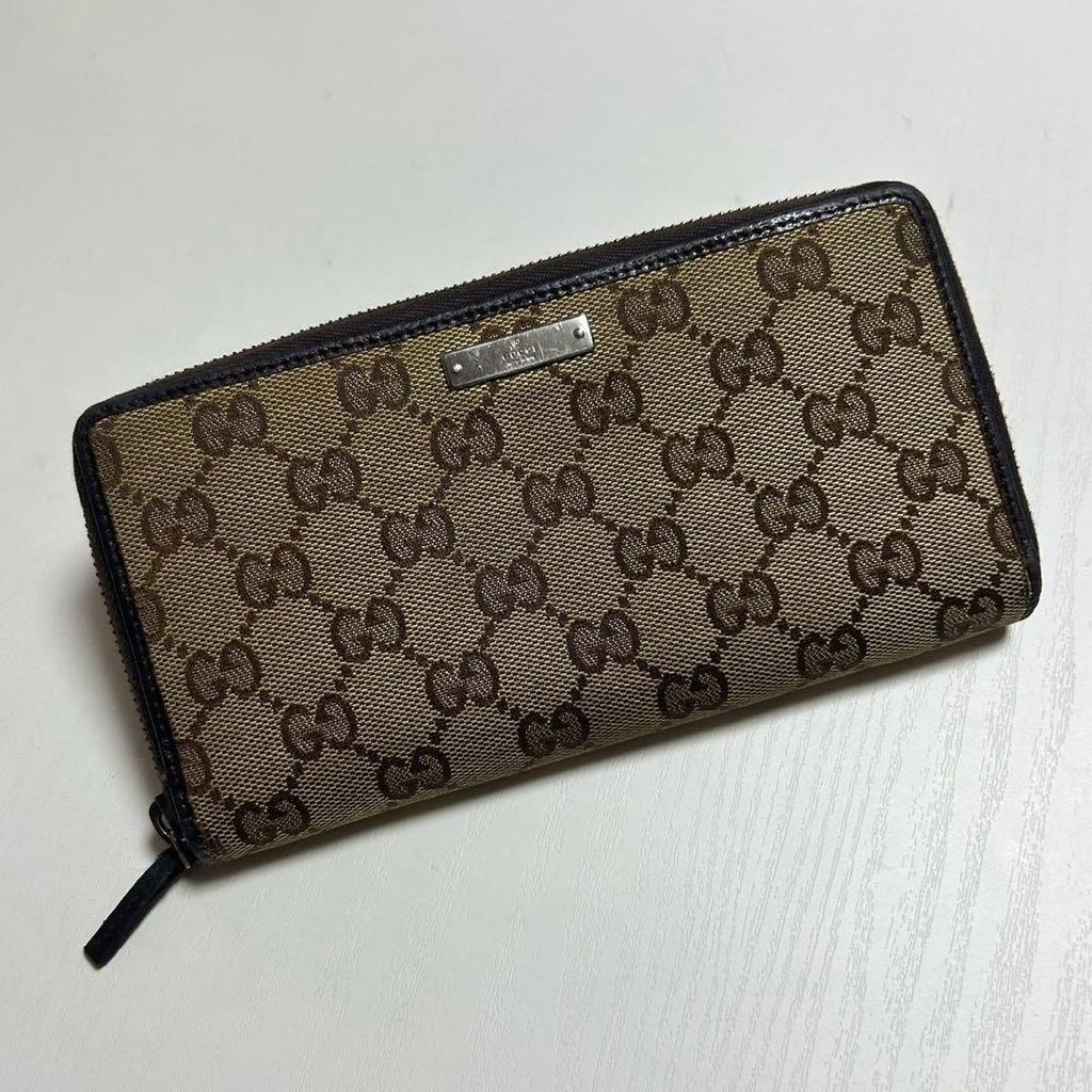 Used GUCCI GG Canvas Round Zip Around Long Wallet
