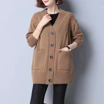 Kevadine ja sügisene naiste kootud kardigan keskmise pikkusega läänepärane ülaosa talvine vaba kampsun vanust vähendav jakk naistele