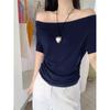 Pure Desire To Expose Collarbone, One-shoulder Off-shoulder Apricot Short-sleeved T-shirt for Women, New Summer Style Two-wear Waist-cinching Top