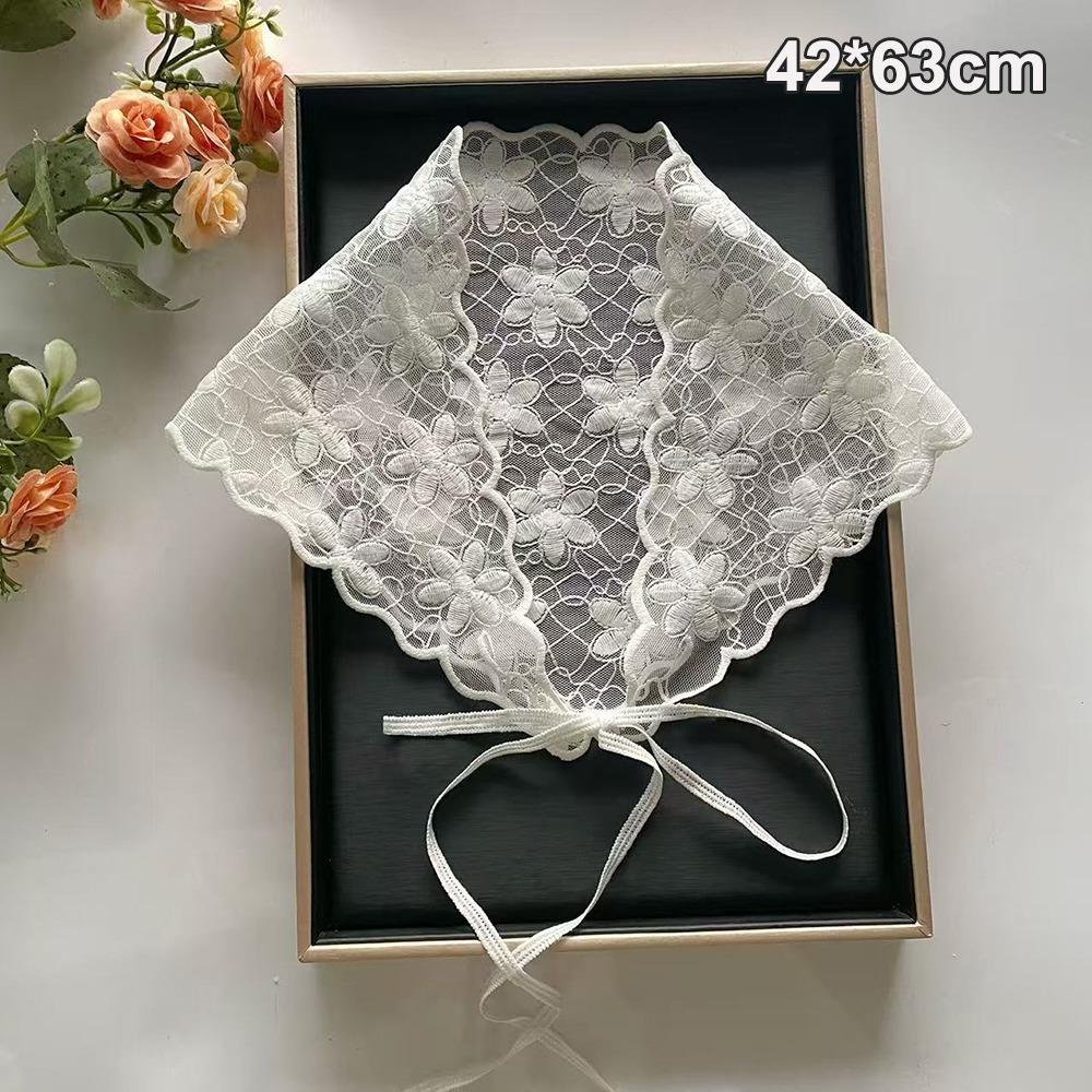 Fashion White Woven Floral Lace Hair Scarf Wraps Breathable Retro Triangle Headscarf Sweet Hair Band Photo
