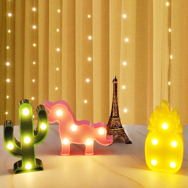 Cartoon Night Lights Unicorn/Flamingo/Cactus/Pineapple/Cloud/Star/Shell LED Table Lamp For Children's Bedroom Party Decoration