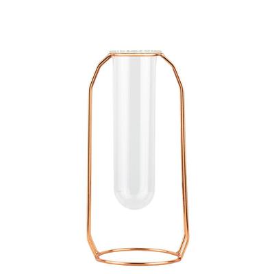 Tube Vase In Glass and Rose Gold Metal