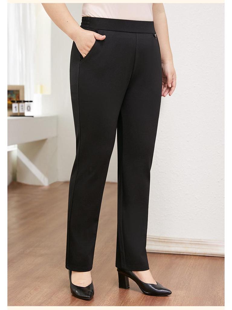 Plus Size Fleece-Lined Black High Waist Pants for Women - Stretchy, Casual, Perfect for Autumn and Winter. Ideal for Middle-Aged and Elderly Ladies.