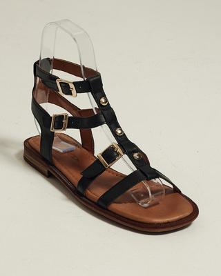 Flache Sandalen 16222 36 aus schwarzem Leder