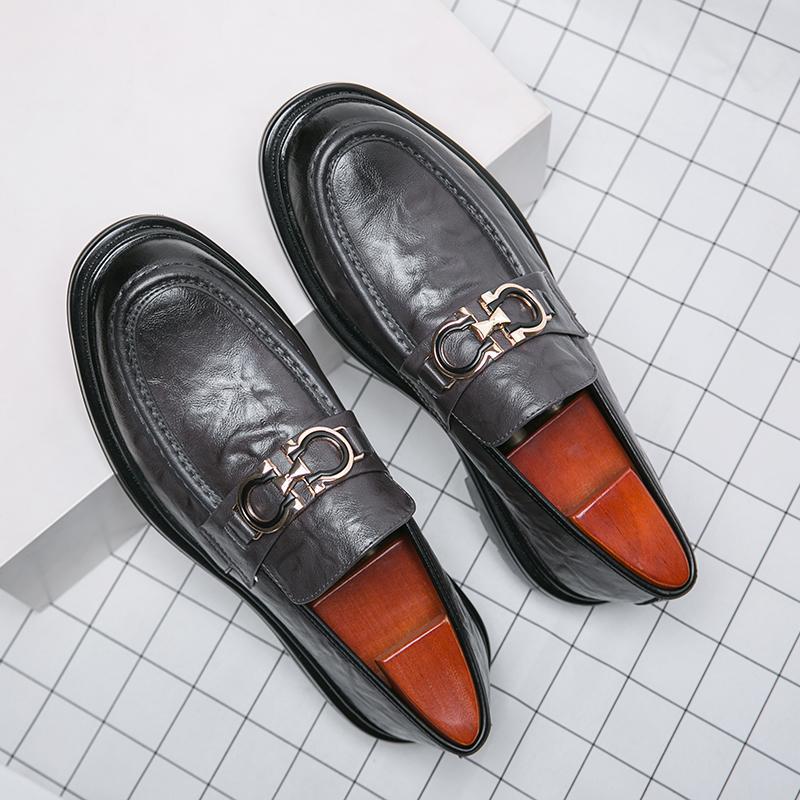 BrandNew Solid Color Loafers Gentle Styleable Business DailyWear Foot Cover Round-toe Leather FootPairs Korean Version Lazy Beans FootPairs