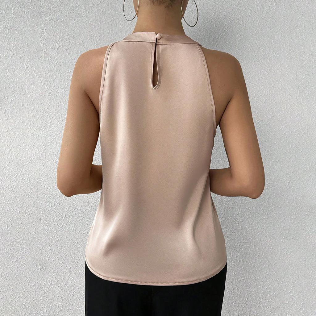 Women's Satin Shirt Sleeveless Hanging Neck Summer New Solid Color Shirt Top