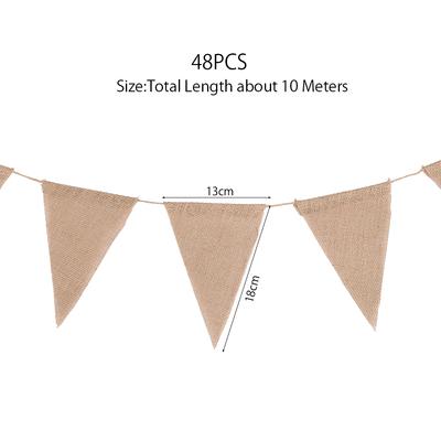10/20/30M Burlap Flags Banner Brown Triangle Bunting Flags Pennant Banner Party Hanging Decorations Supplies for Festival