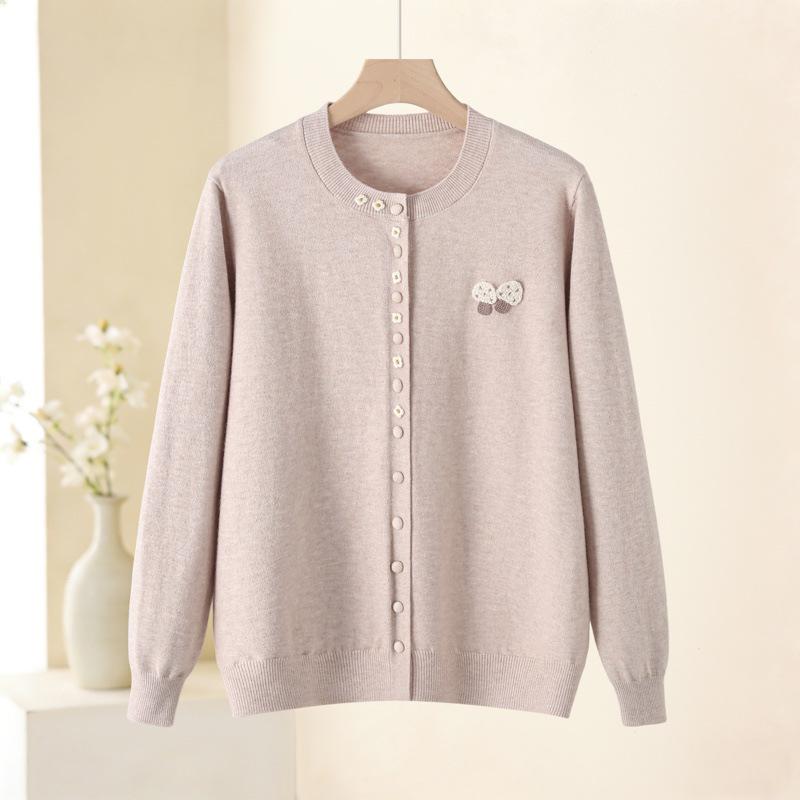 

Spring and Autumn Loose Knit Cardigan for Middle-aged Women - Round Neck, Single-breasted Sweater 2XL бежевый
