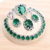 Bridal Green Zircon Jewelry Sets For Women Wedding Earrings Rings Bracelets Pendant Necklace Set