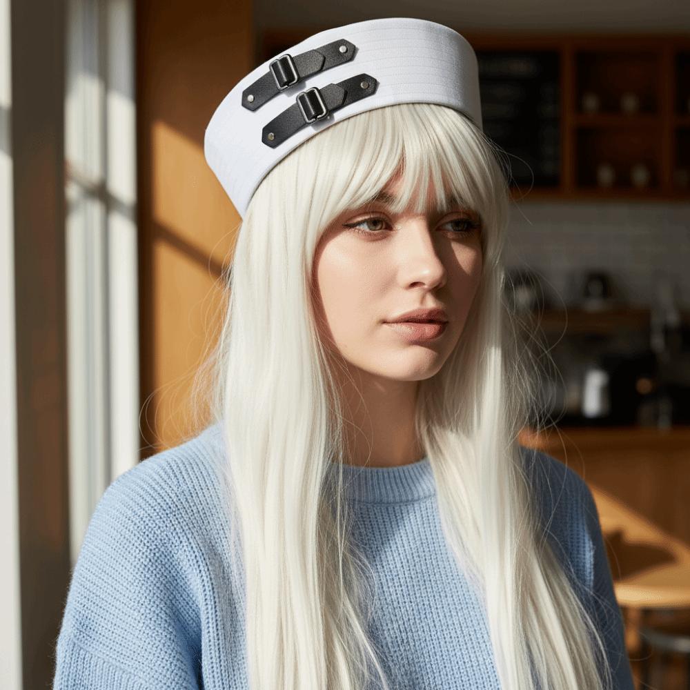 PU Chain Captain Hat Black Leather Buckle Vintage Beret Photo Sailor Hat Summer Season