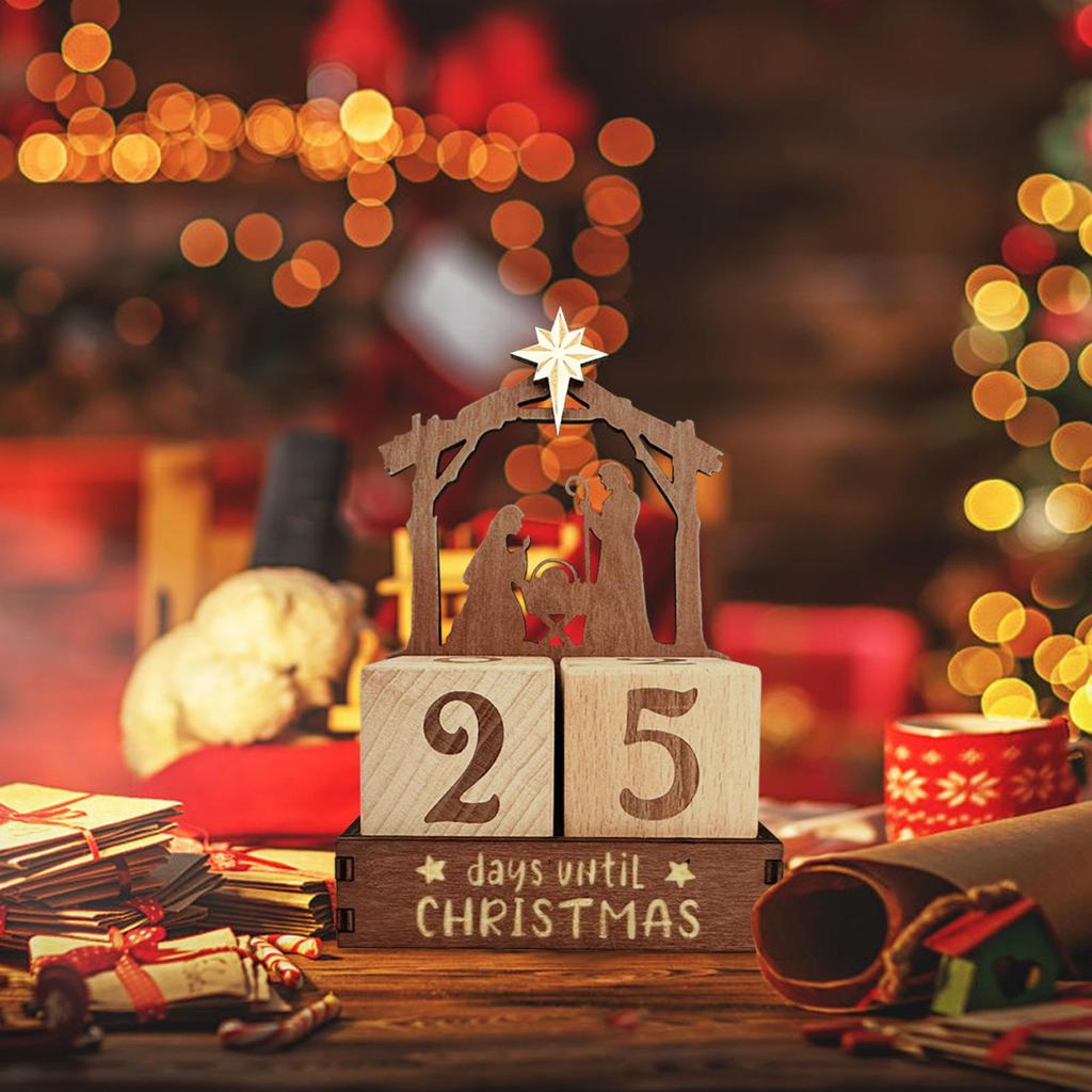 25-Day Wooden Nativity Countdown Calendar Tabletop Christmas Ornament Winter Festival Celebration Christian Advent Calendar