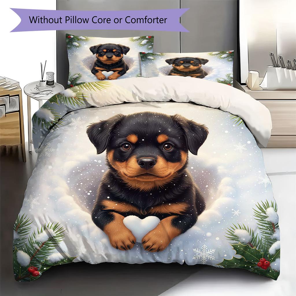 Cute animalsinthesnow Pattern Bedding Quilt Set Quilt Cover Pillowcase Home Decoration Birthday Gift (1 * duvet cover + 2 * pillowcase, without core)