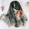 New Design Green Women Elegant Flower Print Chiffon Georgette Bandana Scarf Summer Beach Sunscreen Thin Travel Shawl