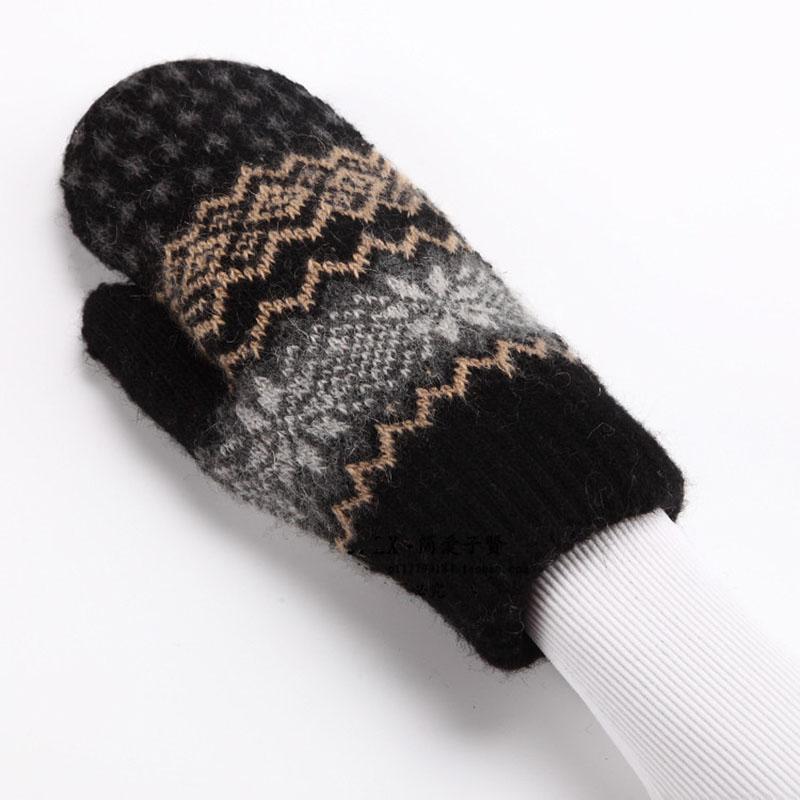 Christmas Cute Jacquard Weave Double Layer Plus Velvet Thicken Wool Knitted Gloves Men Women Winter Outdoor Cycling Warm Mittens