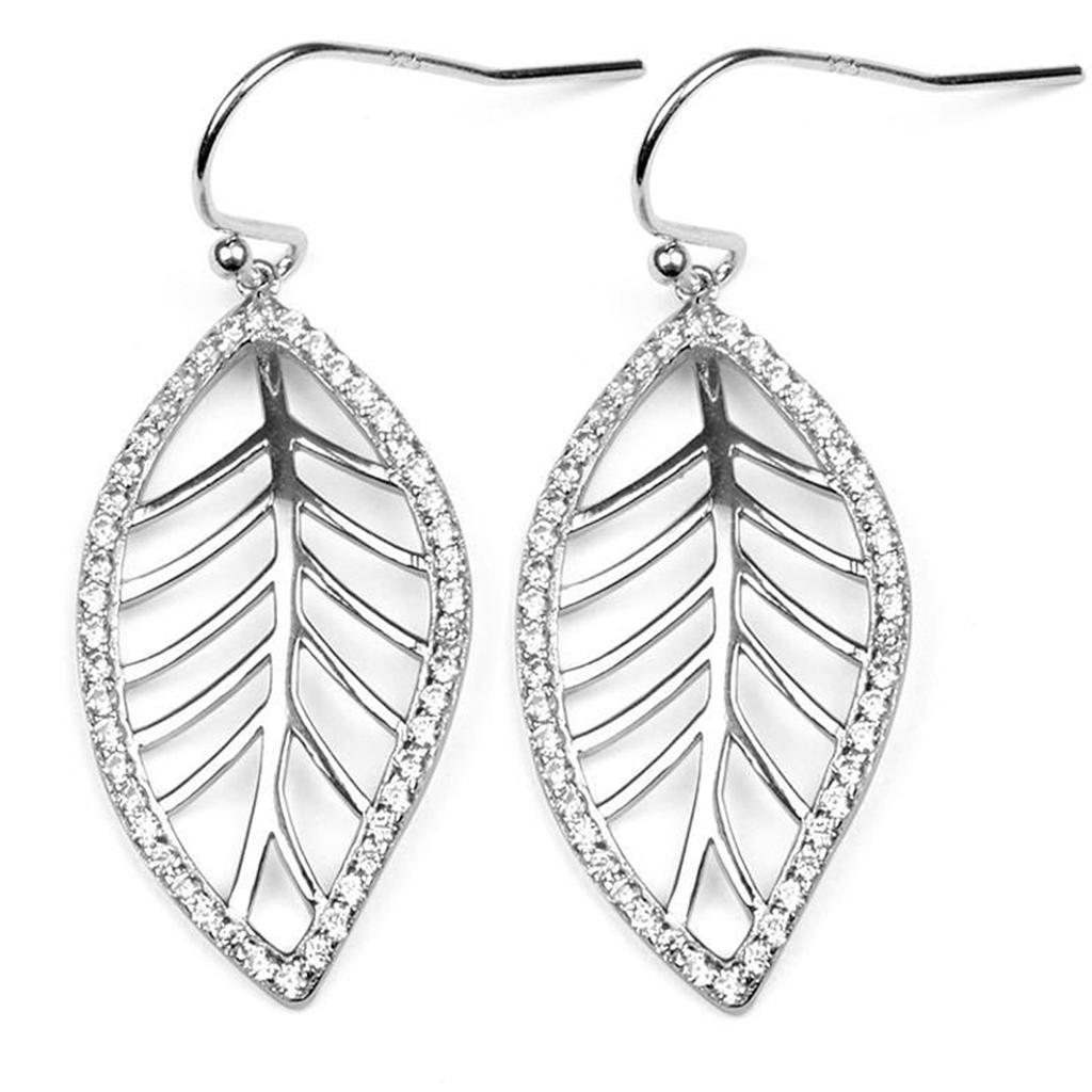 Les Trésors De Lily [M9452] - Boucles Argent 'Feuille d'Or' blanc argenté (rhodié) - 29x15 mm