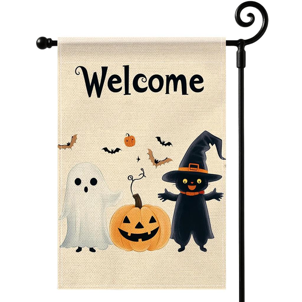 Halloween Garden Flag Pumpkin Ghost Witch Halloween Flags Double Sided Funny Yard Decoration for Outdoor Welcome