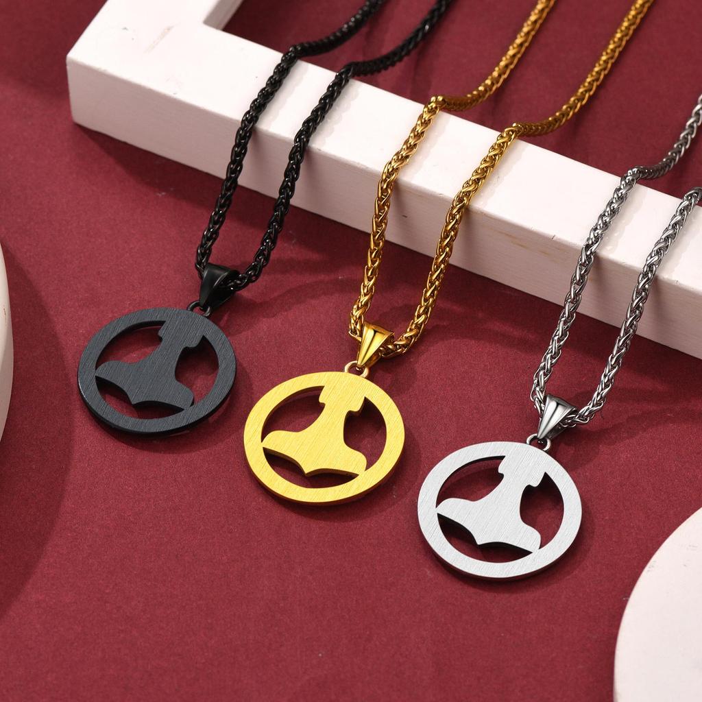 U7 Stainless Steel Viking Rune Hammer Necklace for Men Woman Norse Mythology Power Strength Symbol Pendant Unisex Jewel