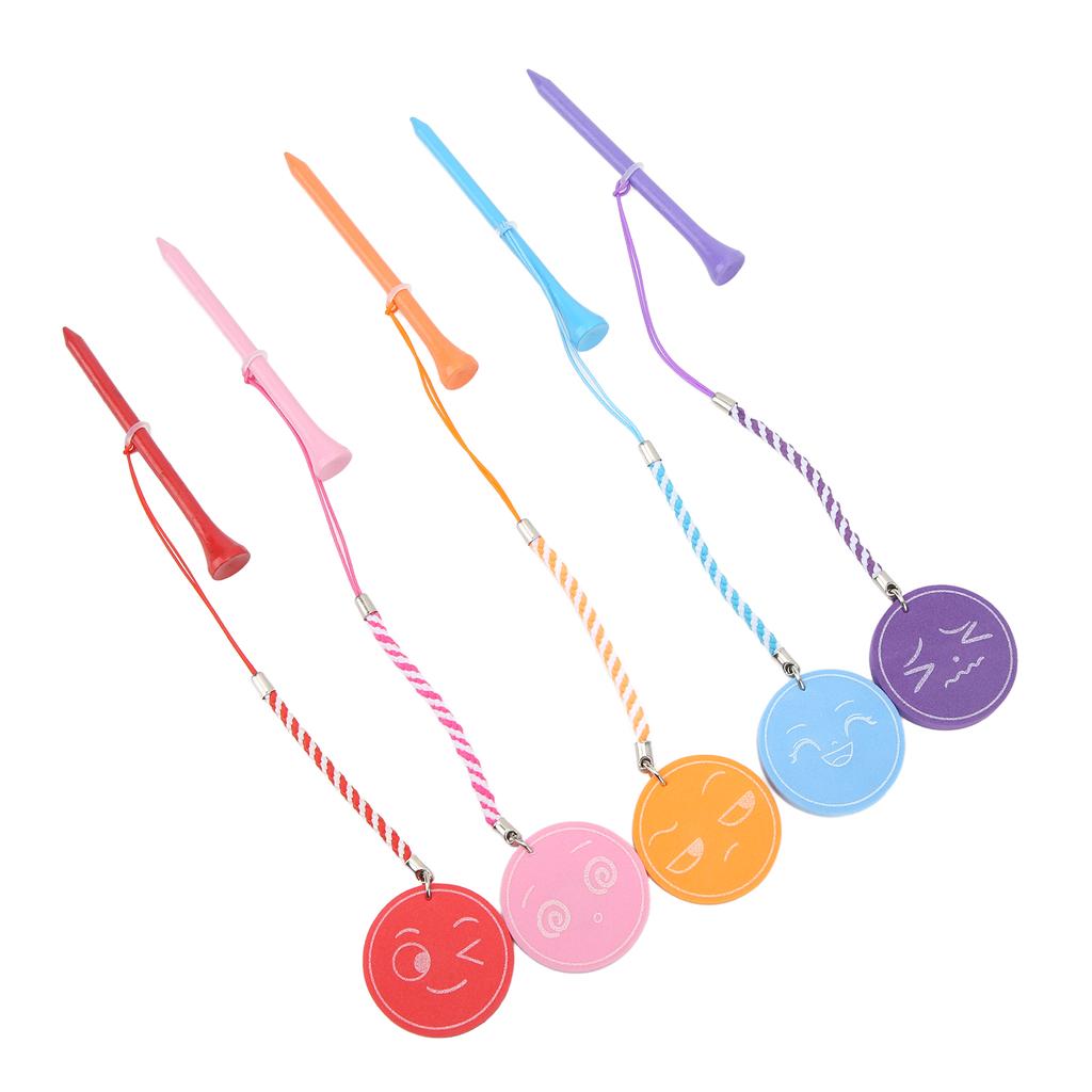 5Pcs 3 1 4 Inch Golf Wooden Tees With Anti Loss Rope Magnetic EVA Foam Multi Color Expression Pattern