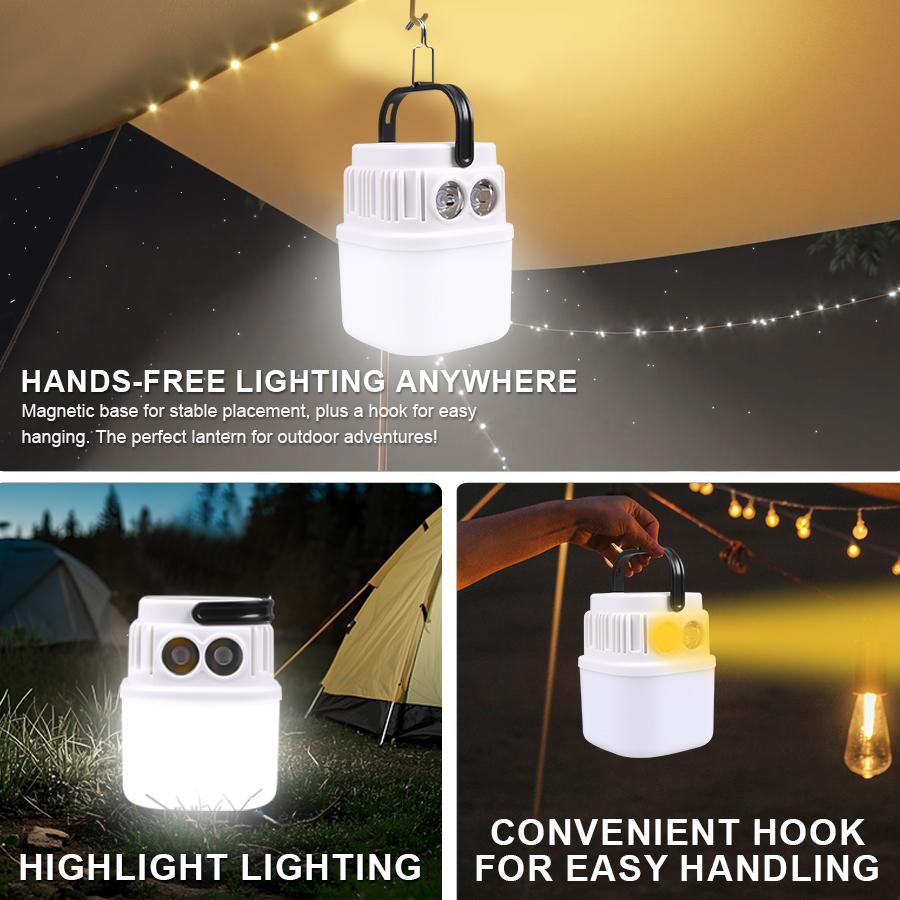 Solar LED Light Bulb USB Rechargeable Camping Light 1200mAh Portable Outdoor Searchlight Multiduty Hanging Lamp with Flashlight