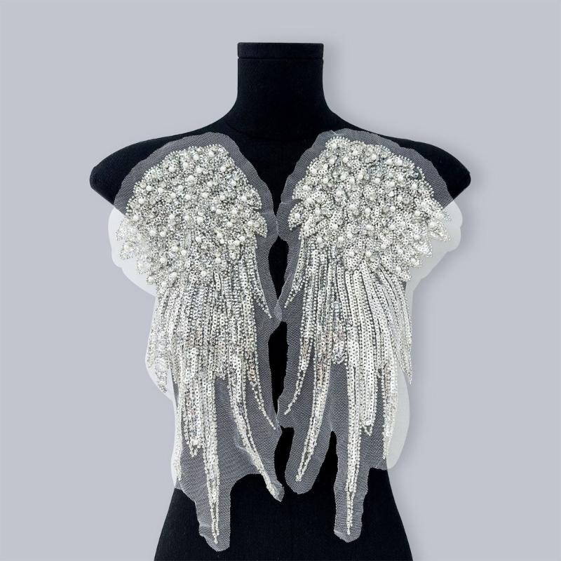 1pair Stylish Embroidered Angel Wing Patches Fashion Women Shoulder Decorations for Casual Wear and Event Dressing