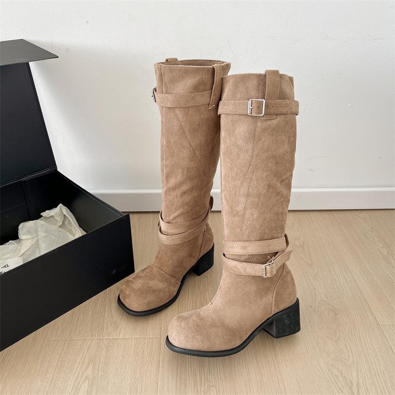 Retro British style but knee thick heel boots women's 2025 new summer versatile height-increasing and thin knight boots