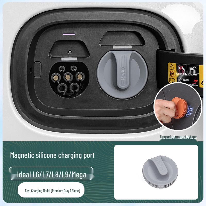 Silicone Waterproof Magnetic Charging Port Cover for Ideal L6-L9 Cars - Black Tech Accessory