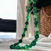 Retro Gypsy Natural Green Chalcedony Necklace Simple Green Agate Beaded Long Sweater Chain Women