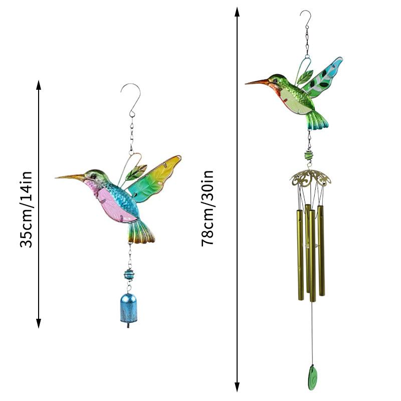 Metal Hummingbird Wind Chimes Home Creative Glass Painted Bells Hanging Decorations Window Door Decorations Garden Patio