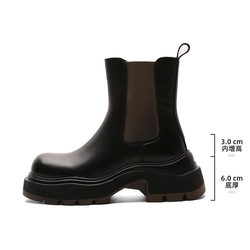 Women's Shoes Platform Chelsea Boots Leather Martin Boots 2025 New Fashion British Style Heightened Cigarette Tube Short Boots