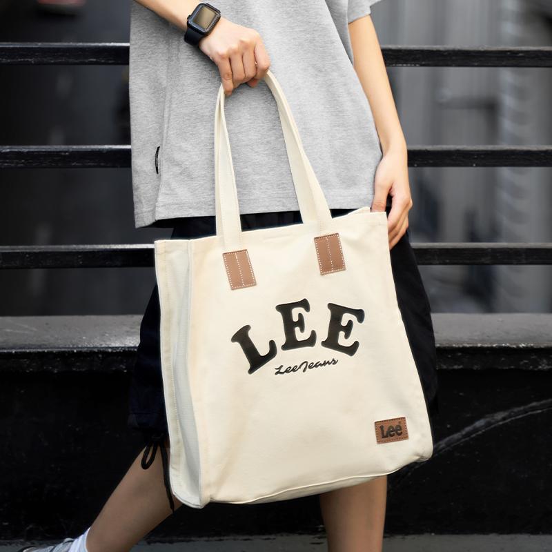 New Lee Canvas Tote Bag, Shopping Bag, Shoulder Bag, Portable Canvas Bag, Shoulder Bag Unisex Khaki LE230073M