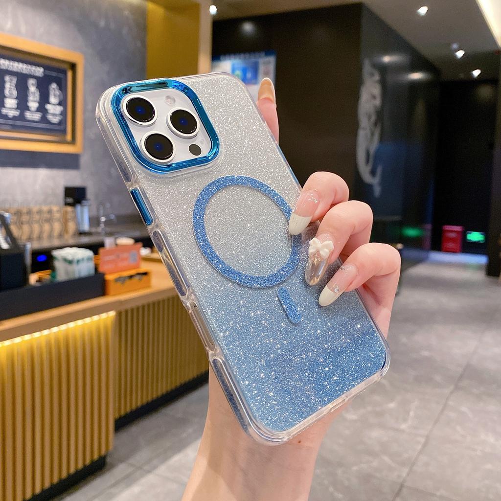 For iPhone 16 Pro Case TPU + Acrylic Glitter Magnetic Phone Cover Compatible with MagSafe