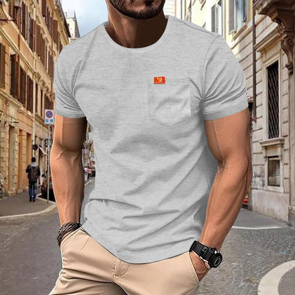 Men's Summer Sports Short-sleeved T-shirt Casual Pocket Top Breathable High Elastic T-shirt