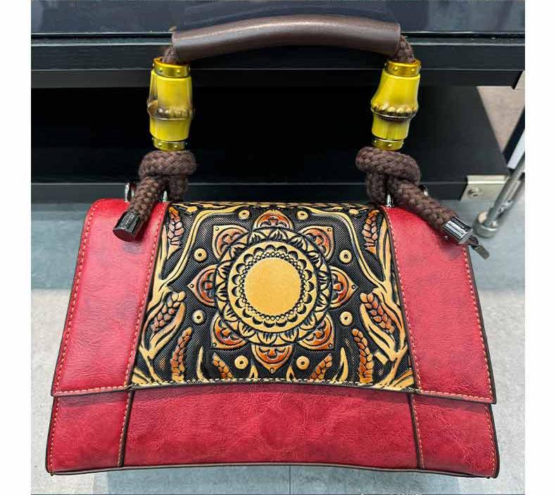 Chinese Style Retro Embossed Large Capacity High Quality Soft Durable Fashion Exquisite Lightweight Commuter Outdoor Beach Shoulder Crossbody Bag
