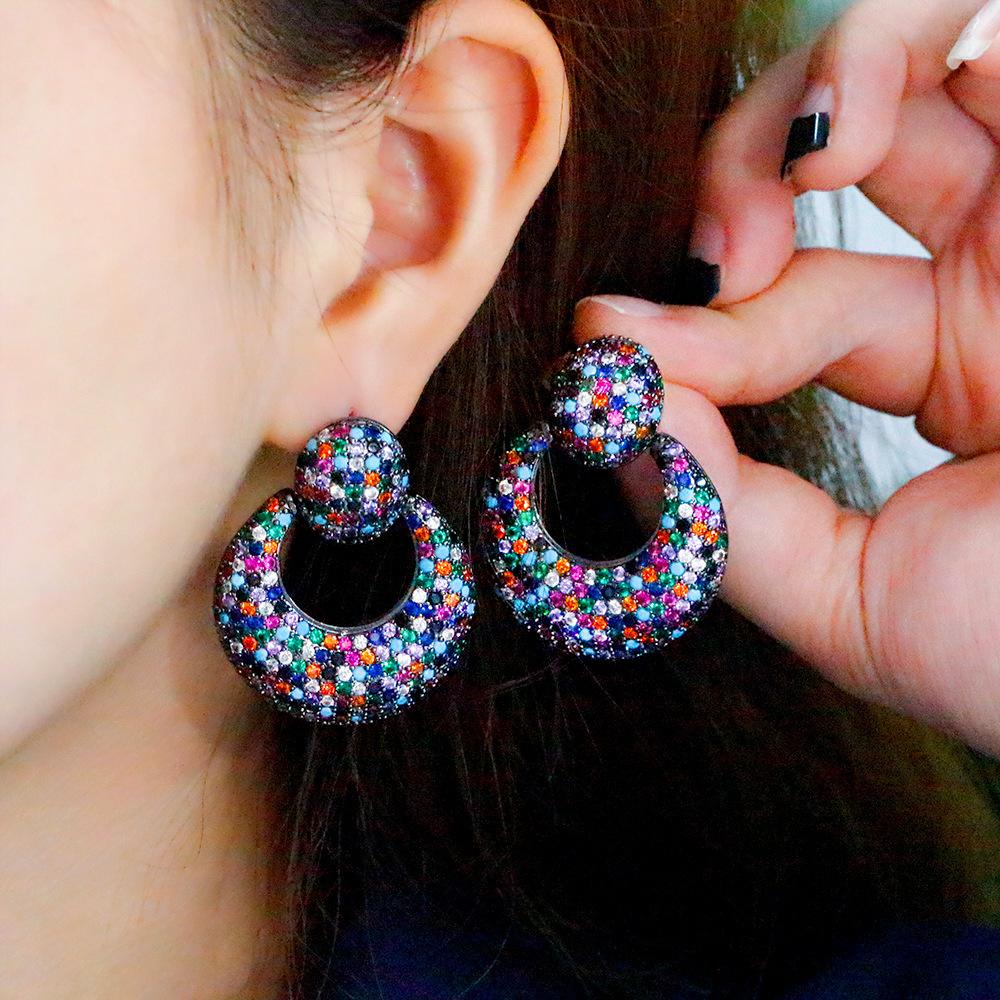 Needle French Light Luxury Geometric Zircon Premium Full Diamond Color Zircon Earrings Earrings