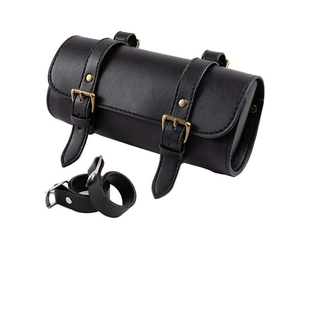 evomosa Motorcycle Saddlebag Mini Bike Fork Handlebar PU Leather Tool Storage Bag (Black)