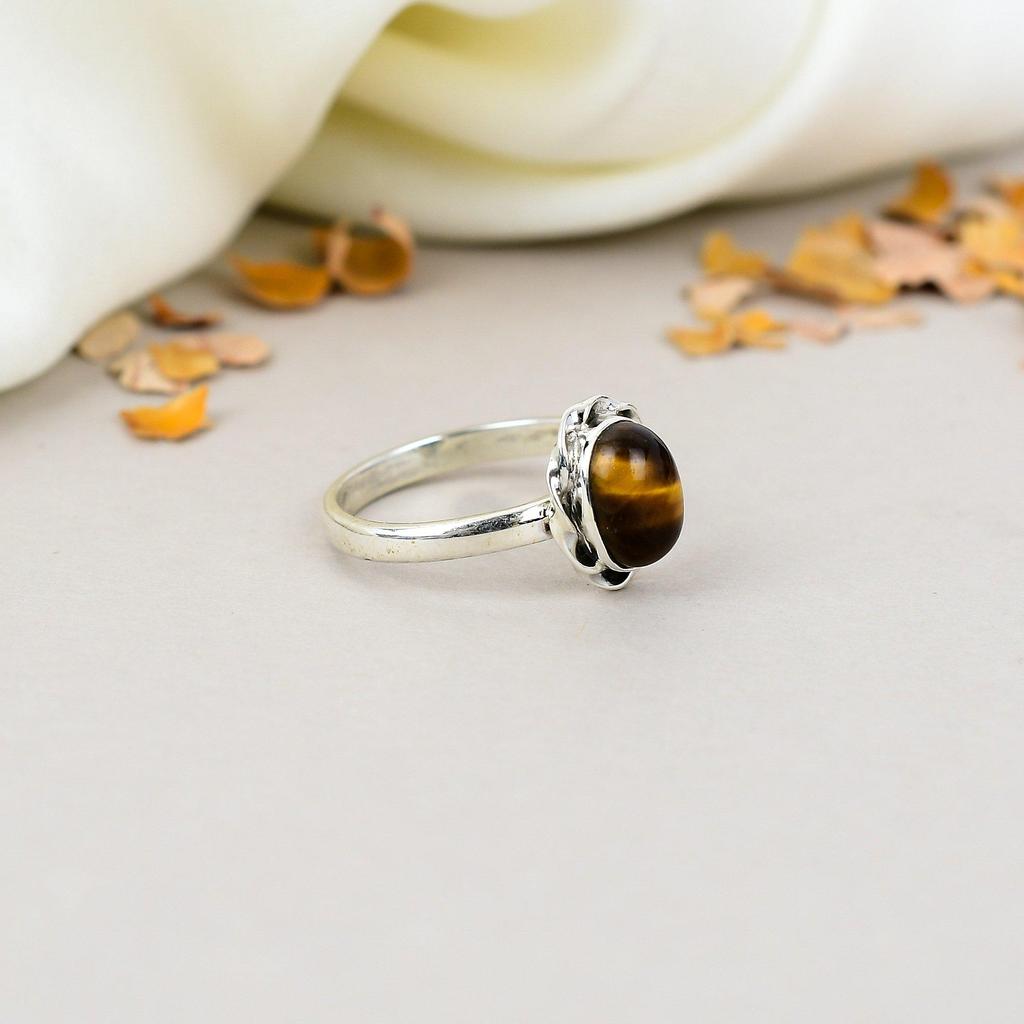 Tiger Eye 925 Sterling Silver Brown Gemstone Handmade Jewelry For Women