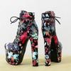 Fashion Flower Ankle Boots Women Platform Autumn Winter Short Boot Lace-up Sexy Ultra Heels Fetish Party Shoes Large Size 46