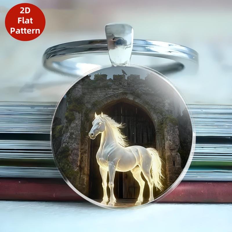 Fashion Vintage Horse Pattern Design Dome Glass Alloy Keychain Backpack Pendant Hanging Decoration Car Keyring Gifts