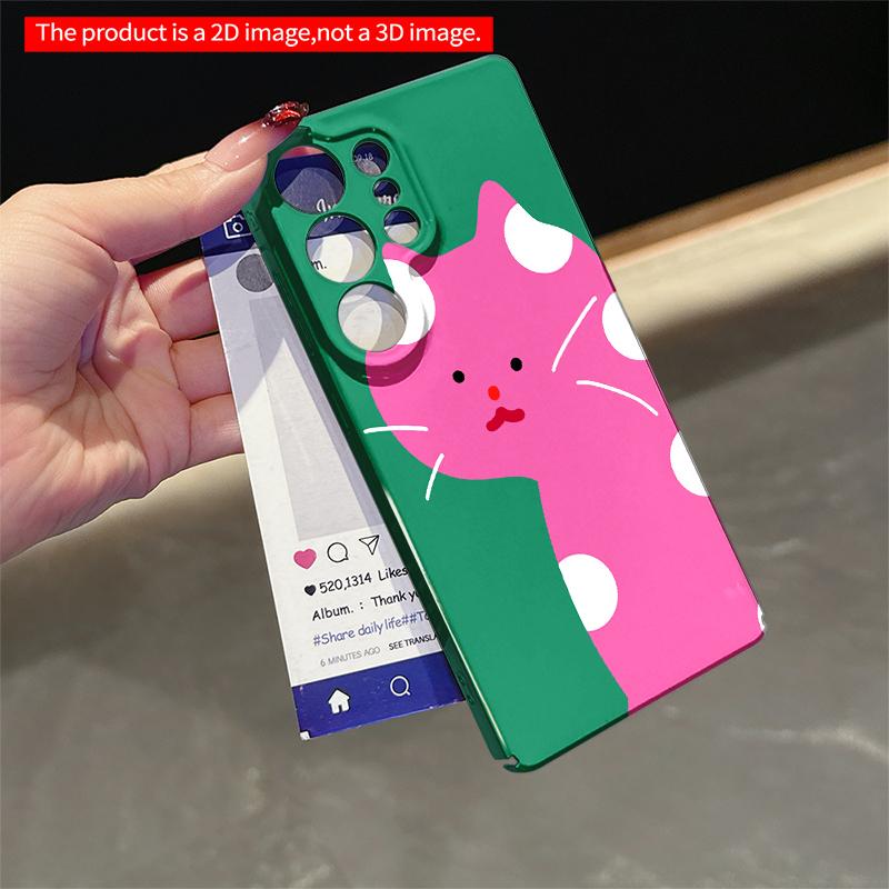 2DFlat Samsung phone case Pink Polka Dot Cat Phone Case Applicable to Galaxy S22 S23 S24 S25ULTRA S26 A12 A13 A14 A15 A16  A34 A35 A54 A55