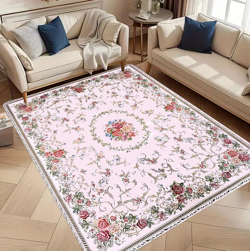 European Rose Carpet Mat Rug Home Decoration Living Room Bedroom Floor Decor Victorian Style Non Slip Rugs Rugs for Bedroom