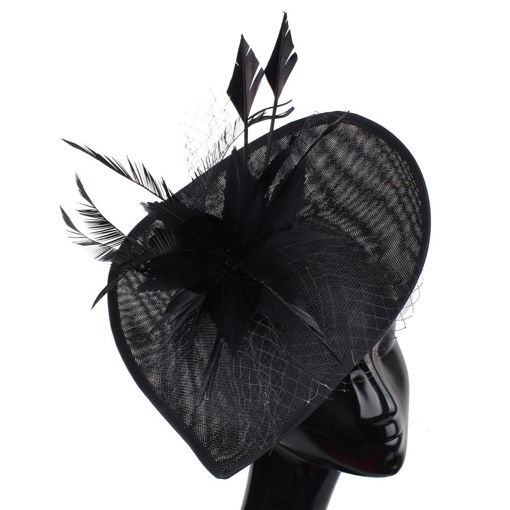 

European And American Yellow Hemp Yarn Headgear Bridal Hair Accessories Banquet Photo Top Hat Feather Headgear чёрный
