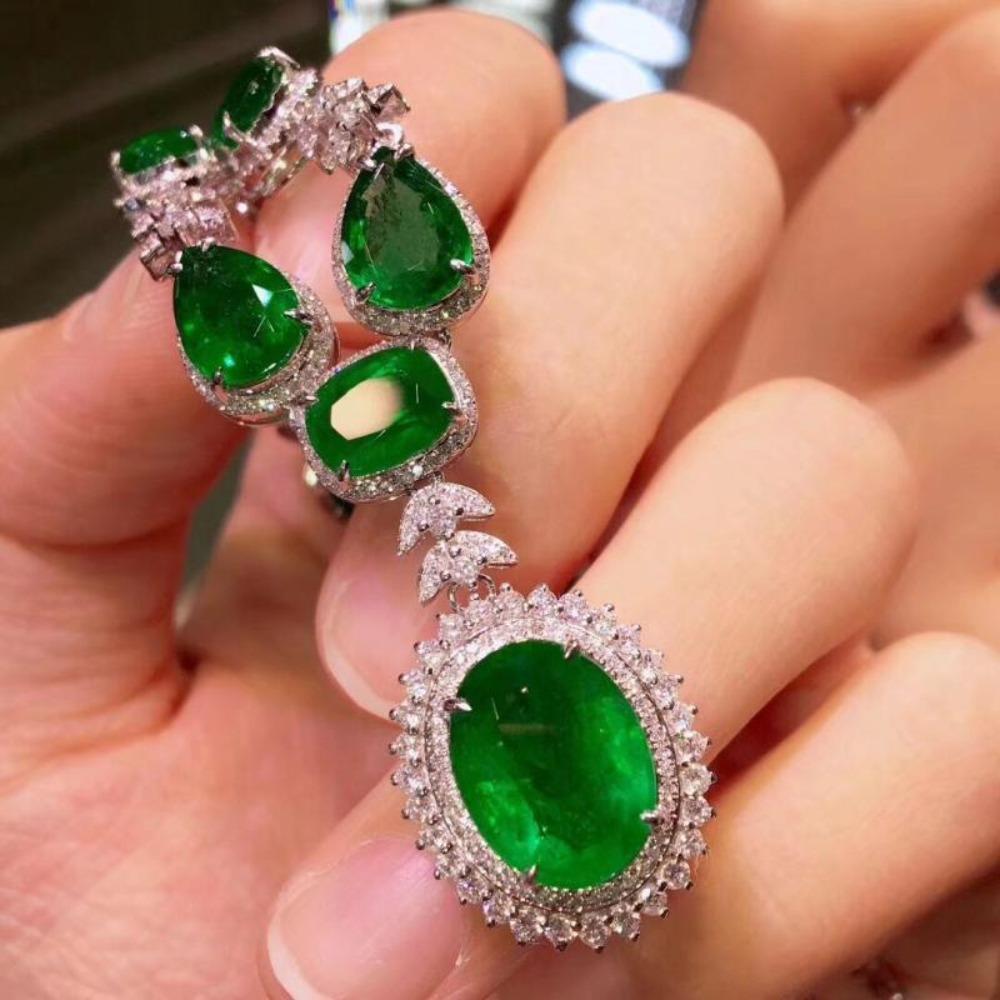 Imitation Natural Emerald Necklace Platinum Plated Diamond Jewelry Gift for Women