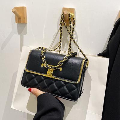 Neue mode diamant kette handtasche elegante temperament schulter tasche reine farbe textur kleine quadratische tasche