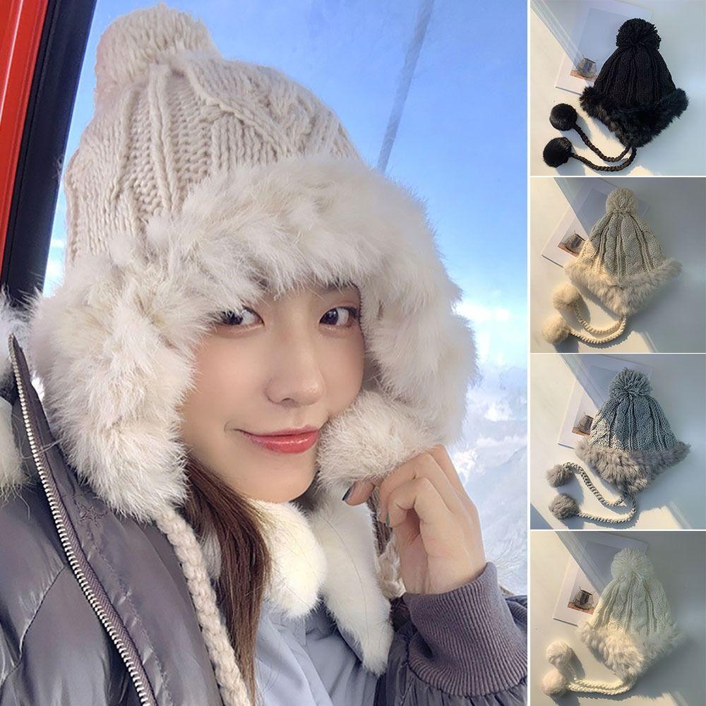 

Winter Warm Beanie Cap Rabbit Hair Ear Protector Cap Fashion Knitted Hat