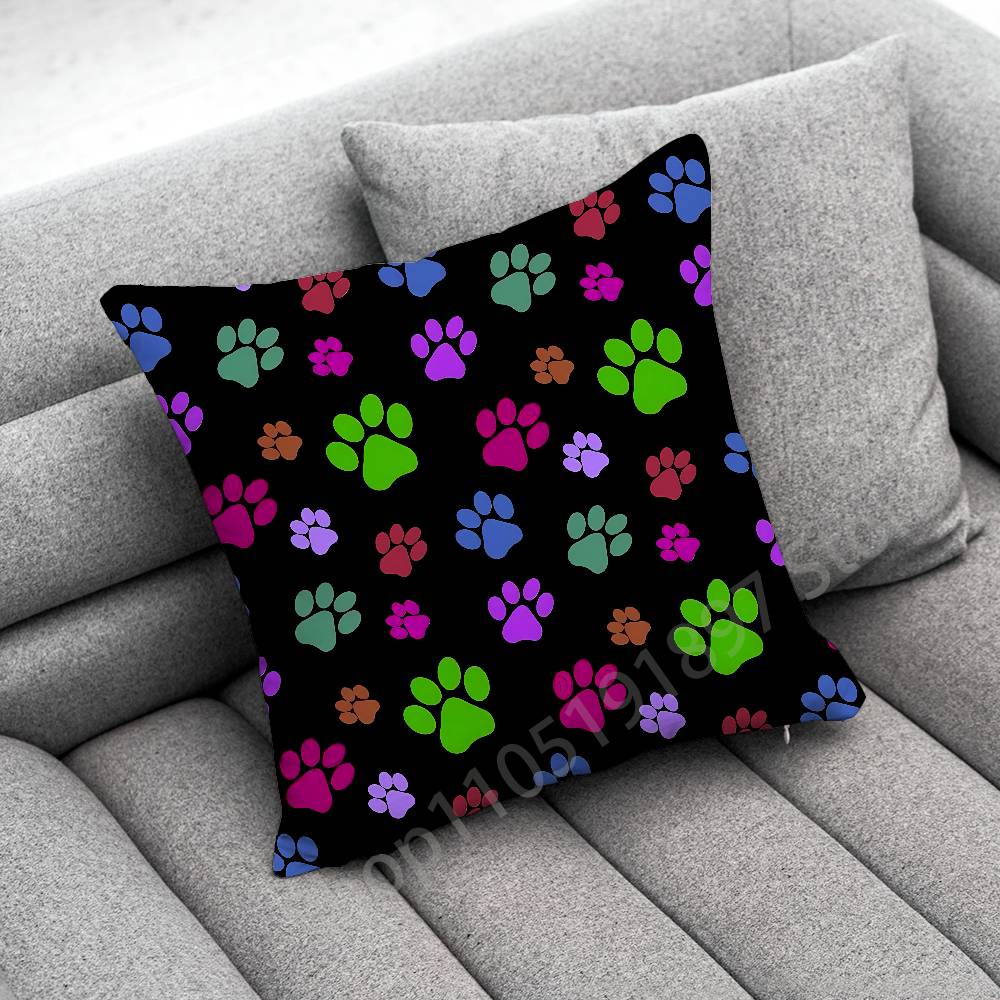 Dog Footprints Puppy Paw Print  Throw Pillow Case For 50x50cm 30x30cm 55x55cm 45x45cm 40x40cm Square Bed Pillowcase Cover