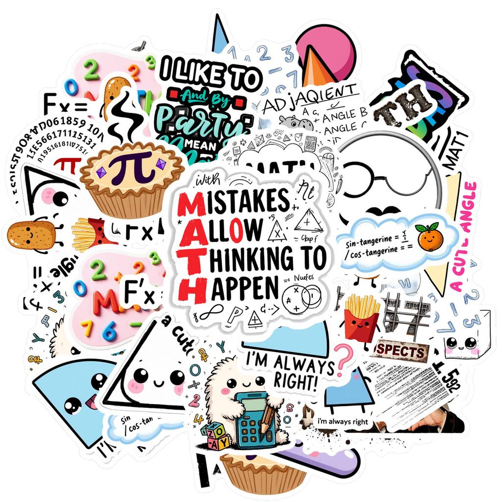 35pcs Educational Mathematics Stickers Cartoon Geometry Teacher Reward Stickers Stationery Stickers For Guitar Laptop Helmet
