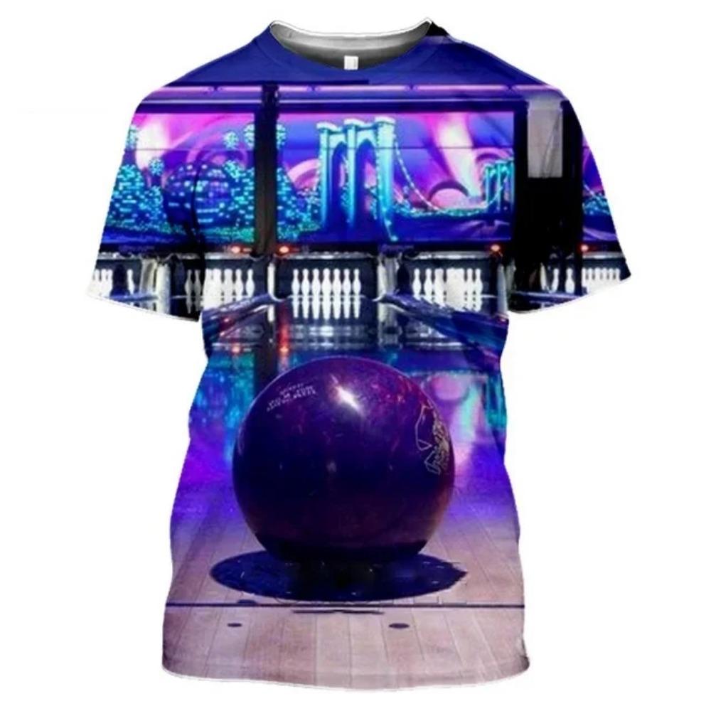 Men's Bowling Pattern T-shirt Harajuku Street Fashion Sports Loose  Round Neck Comfortable Short Sleeve Top