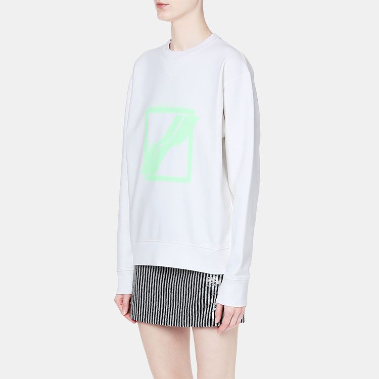 WE11DONE Mint Green Square Logo Crew Neck Solid Color Pullover Long Sleeve Sweatshirt Unisex sweatshirt White WD-TS1-21-504-U-IV