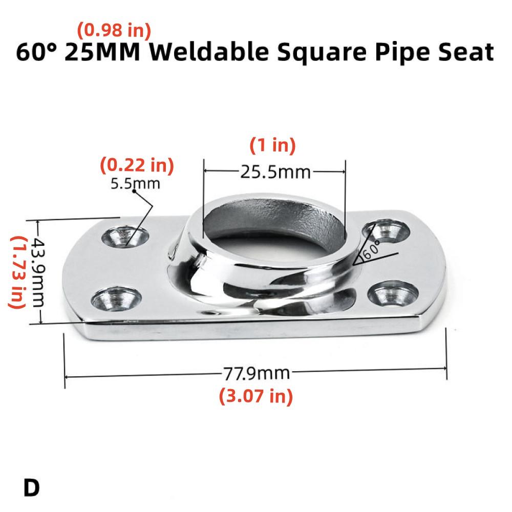 Marine Hardware Fittings Square Tube Seat Weldable Deck Handrail Railing Bracket Yacht Stainless Steel Fittings